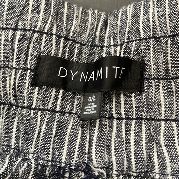 Dynamite Pinstripe Linen Blend High Waist Shorts Tie-Front Grey White Elastic L - Picture 7 of 11